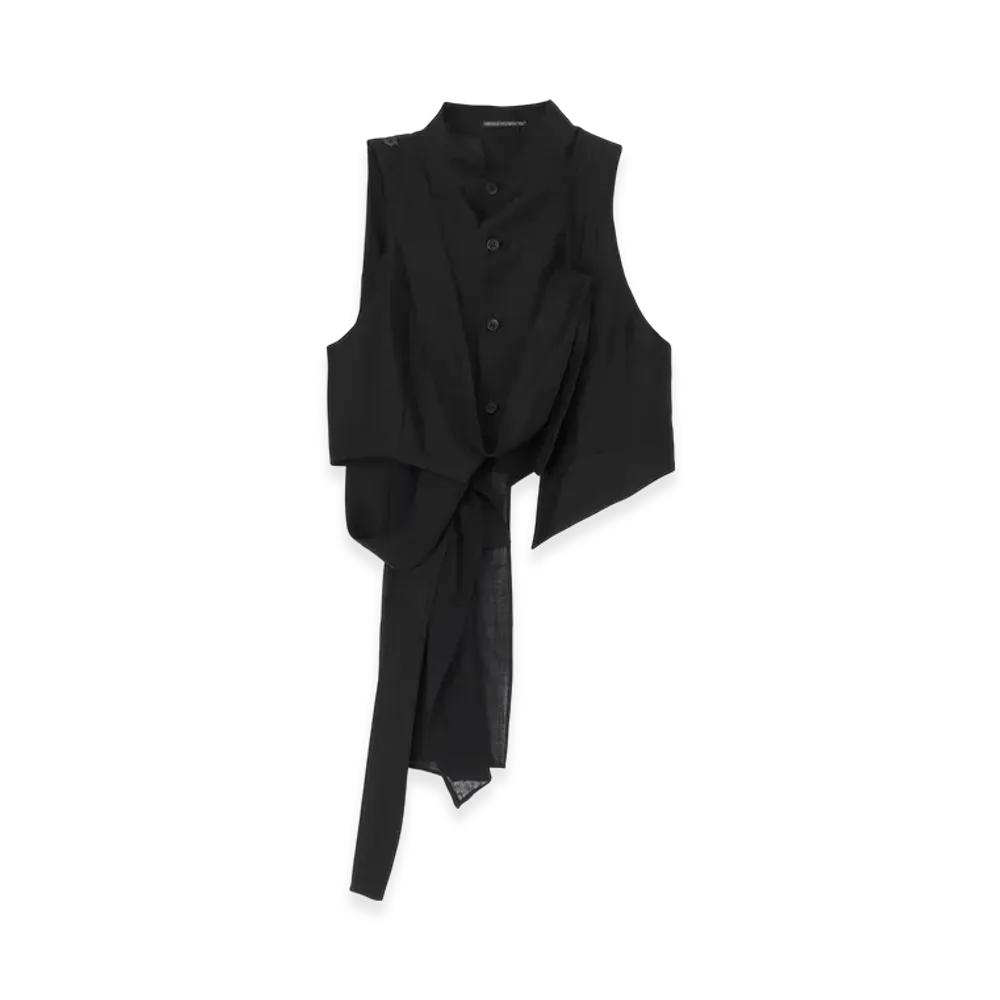 Yohji Yamamoto High Twisted Gabardine Belted Unbalance Vest "Black"