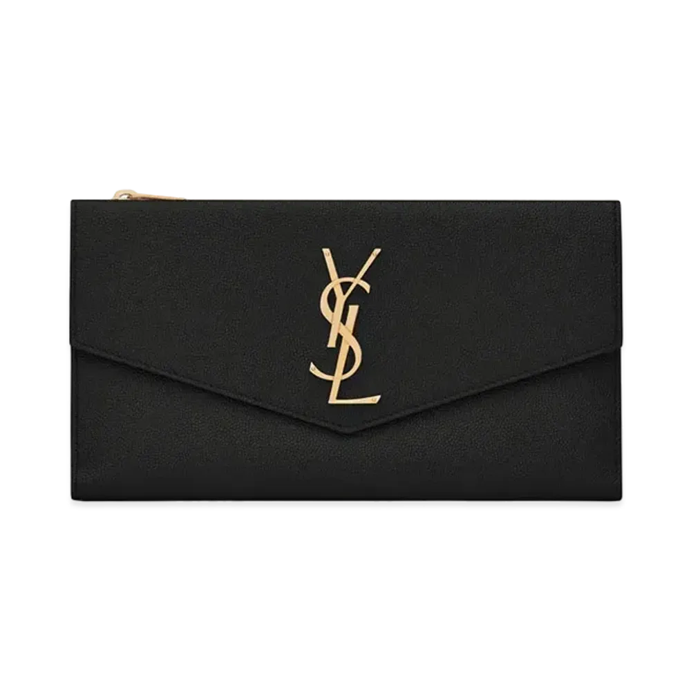 Saint Laurent Uptown Large Wallet In Grain De Poudre Embossed Leather "Black"
