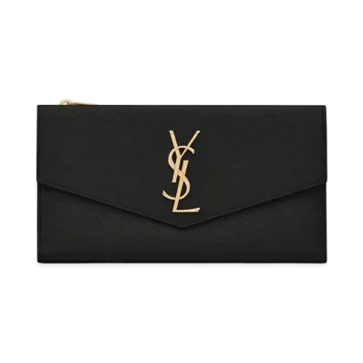 Saint Laurent Uptown Large Wallet In Grain De Poudre Embossed Leather "Black"