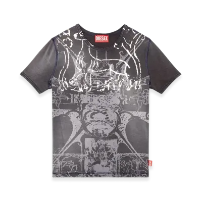 Diesel T-Uncuties-Long-R6 T-Shirt With Foil Print "Black"