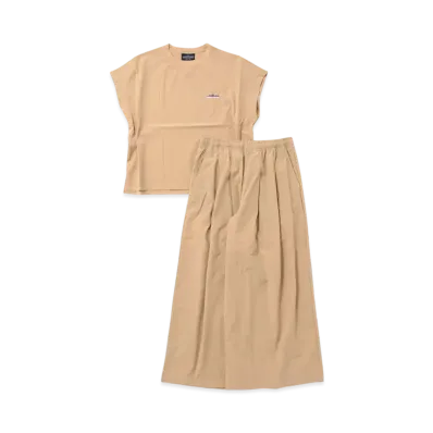 THOUSAND MILE French Sleeve Shirt & Wide Pants Set "Beige"
