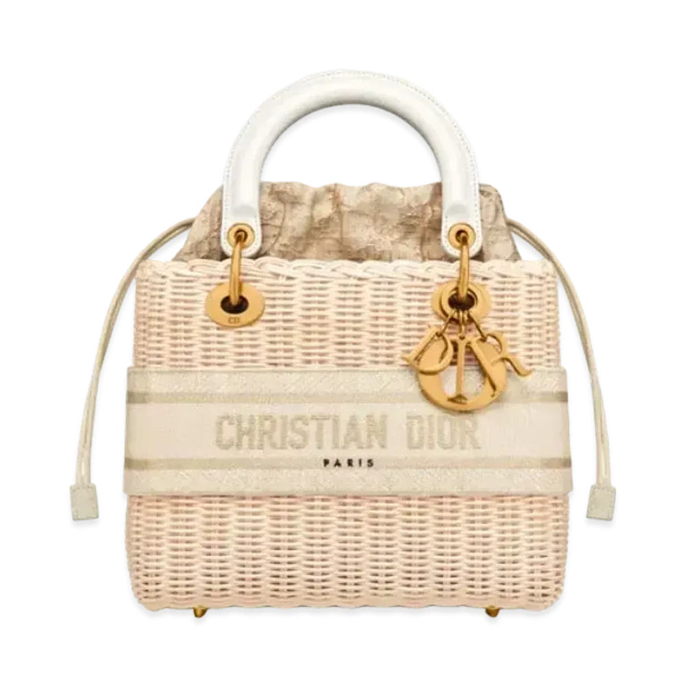 Dior Lady Dior Medium Bag Wicker & Dior Oblique Jacquard "White"