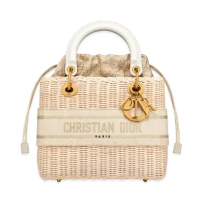Dior Lady Dior Medium Bag Wicker & Dior Oblique Jacquard "White"