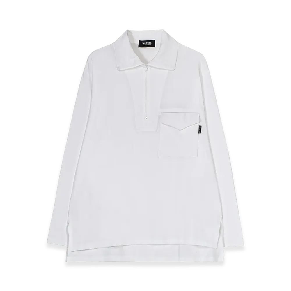 WILDSIDE YOHJI YAMAMOTO Cotton Jersey Half Zip Long Sleeve T-Shirt "White"