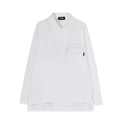 WILDSIDE YOHJI YAMAMOTO Cotton Jersey Half Zip Long Sleeve T-Shirt "White"