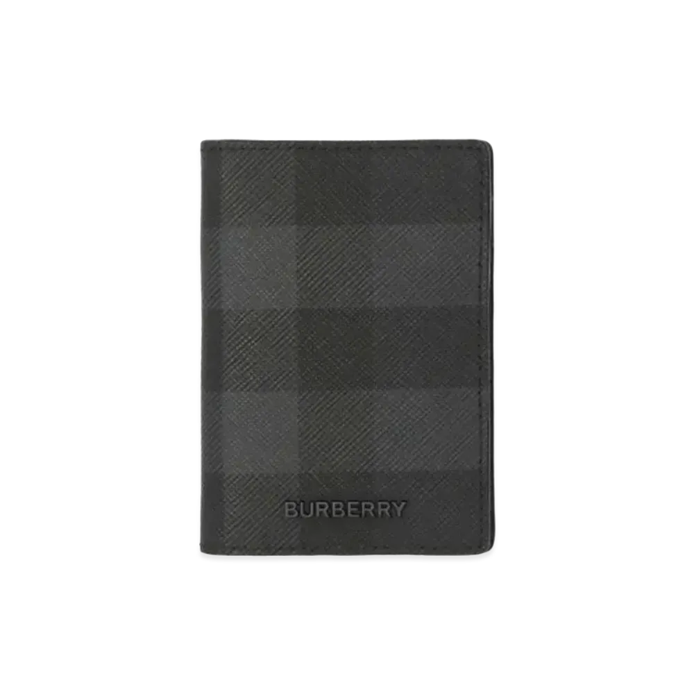 Burberry Check & Leather Folding Card Case "Charcoal Gray"