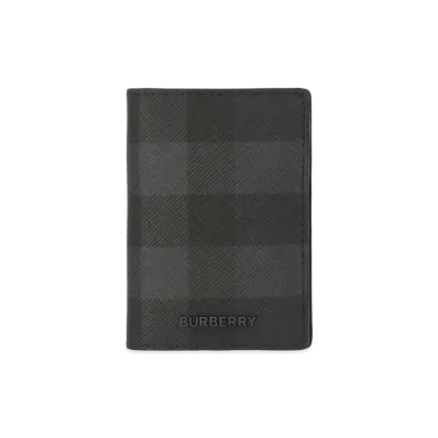 Burberry Check & Leather Folding Card Case "Charcoal Gray"