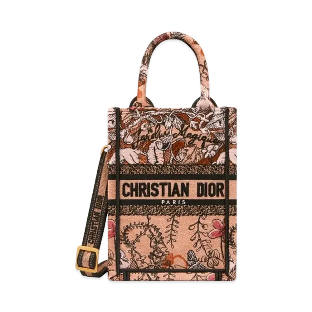 Dior Mini Dior Book Tote Phone Bag Dior Jardin Magique Embroidery "Powder Pink"