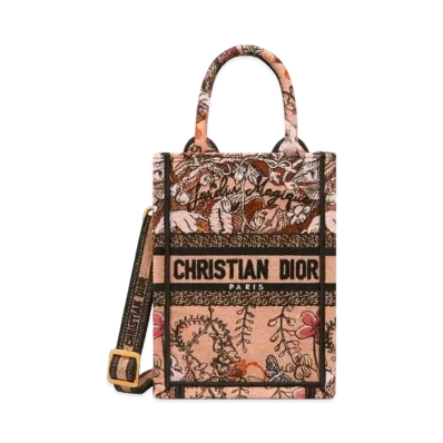 Dior Mini Dior Book Tote Phone Bag Dior Jardin Magique Embroidery "Powder Pink"