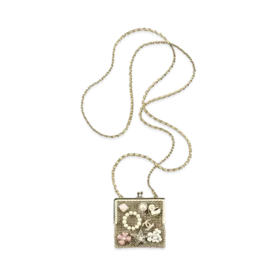 CHANEL Chain Clutch Enamel, Costume Pearl & Strer "Gold/White/Red&Pink"