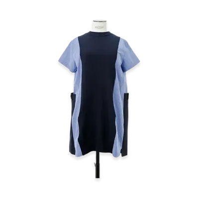 sacai Poplin x Knit Dress "Navy/Blue Stripe"