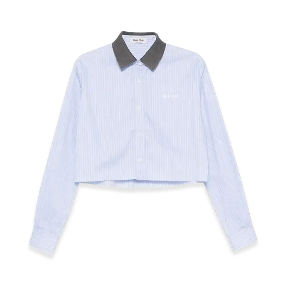 MIU MIU Women's Striped Poplin Shirt "Sky Blue/White"
