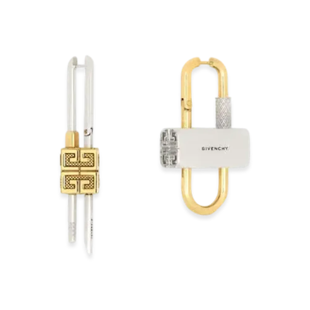 GIVENCHY Lock Asymmetrical Earrings In Metal "Golden/Silver"
