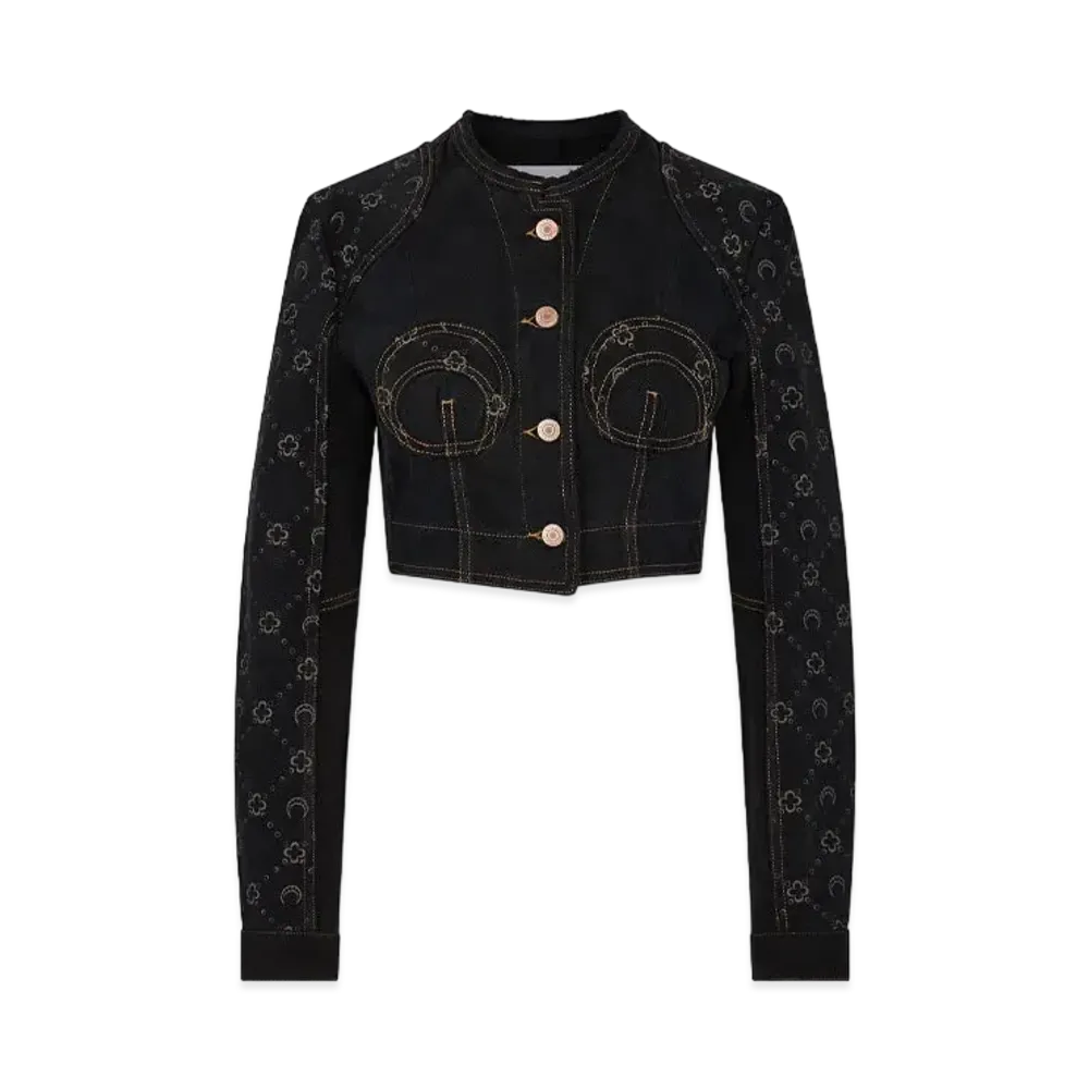 Marine Serre Regenerated Denim Cropped Jacket "Black Denim"