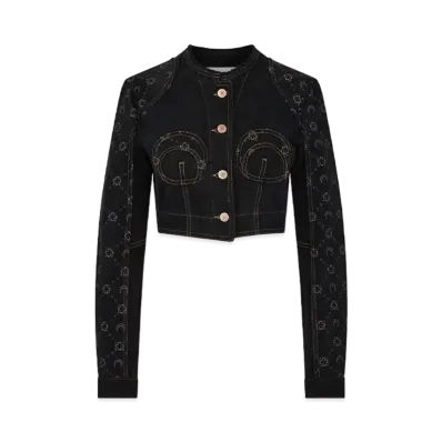 Marine Serre Regenerated Denim Cropped Jacket "Black Denim"