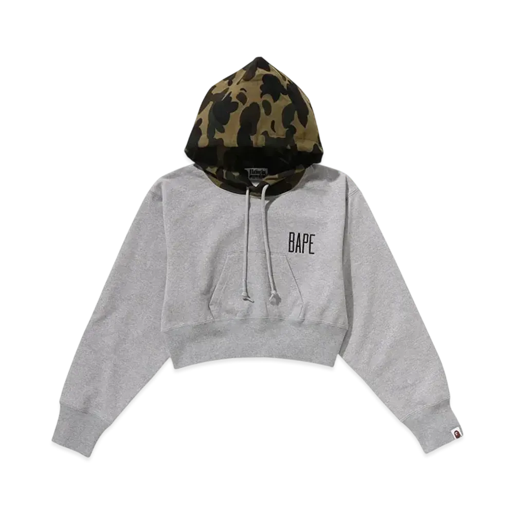 A BATHING APE Bape Ladies 1St Camo Cropped Pullover Hoodie "Gray"