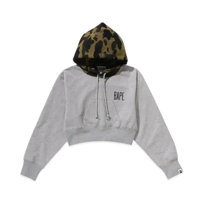 A BATHING APE Bape Ladies 1St Camo Cropped Pullover Hoodie "Gray"
