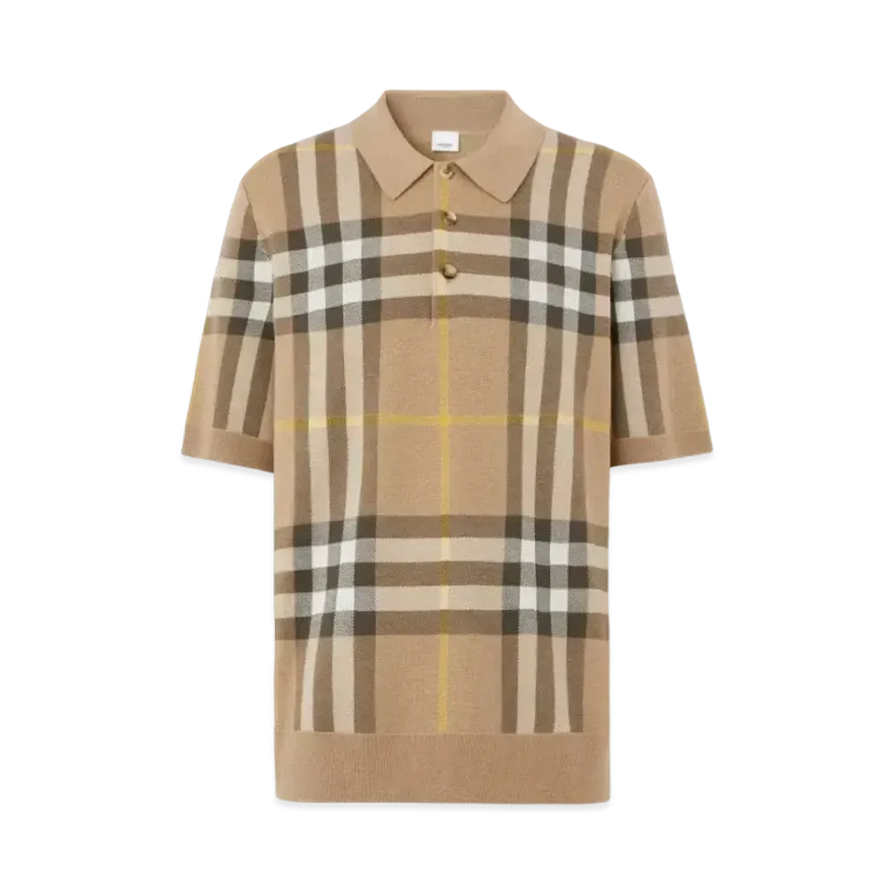 Burberry Men's Check Silk Wool Jacquard Polo Shirt "Truffle"
