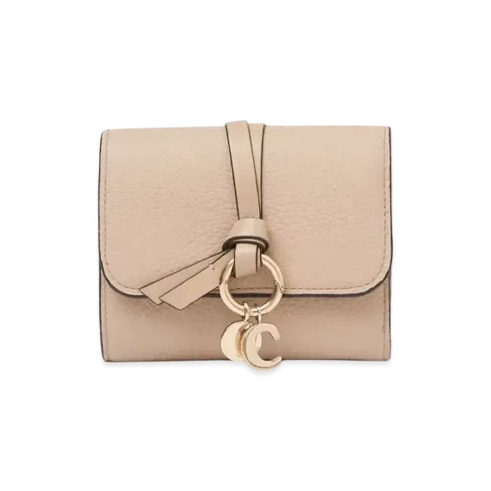 Chloe Small Alphabet tri-fold in grained leather "Floral Grey"