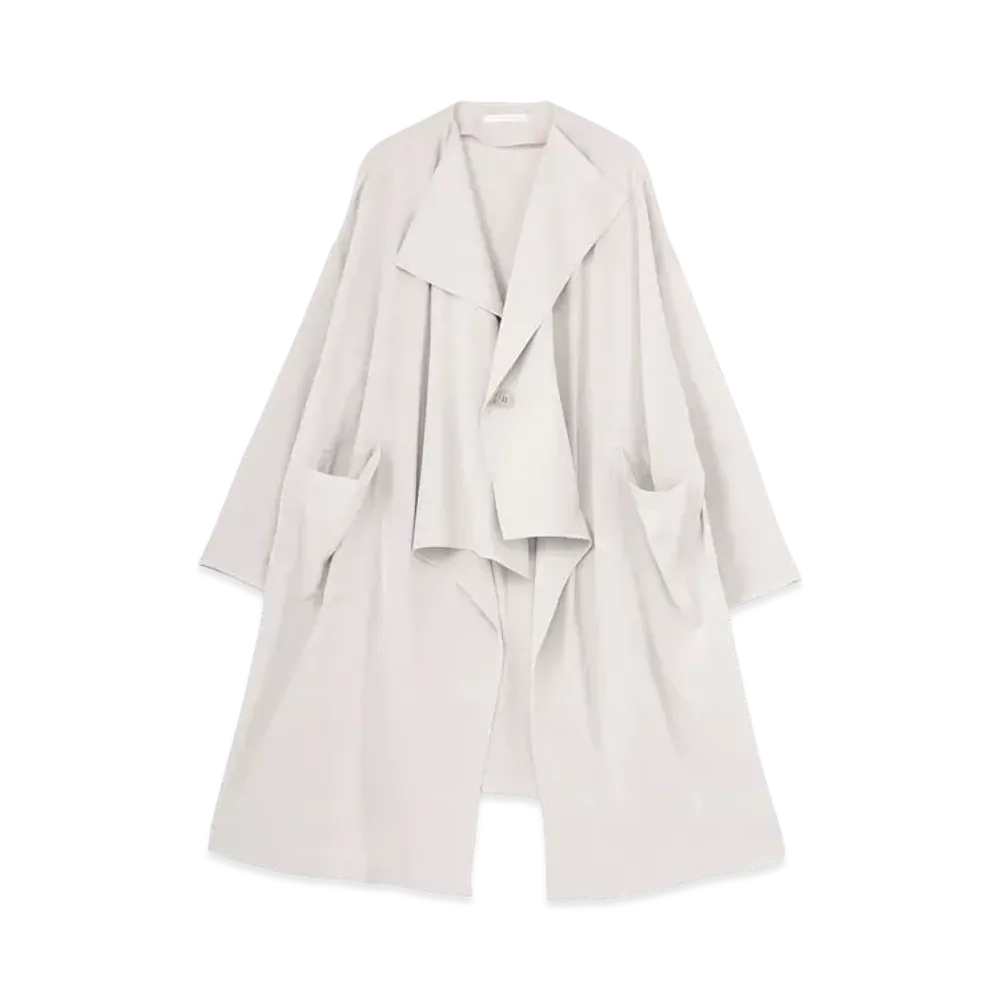 Yohji Yamamoto Y's TRIACETATE POLYESTER de CHINE NO COLLAR BIG COAT "Gray"