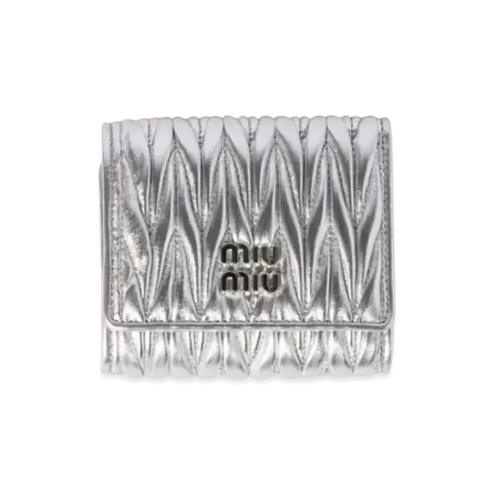 MIUMIU Small Matelasse Nappa Leather Wallet "Silver"