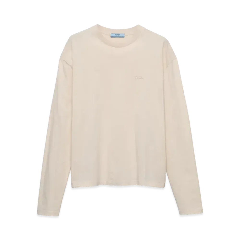 PRADA Women's Long-Sleeved Cotton Jersey T-Shirt "White"