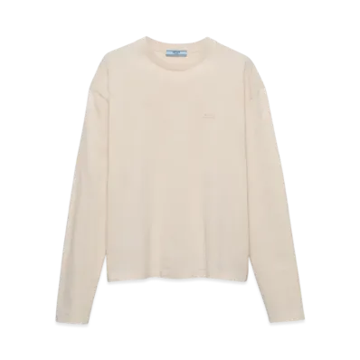 PRADA Women's Long-Sleeved Cotton Jersey T-Shirt "White"