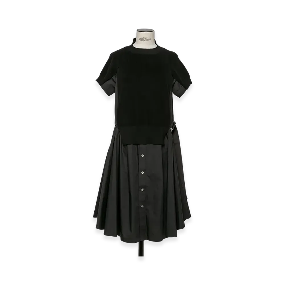 sacai Cotton Knit x Cotton Poplin Dress "Black/Black"