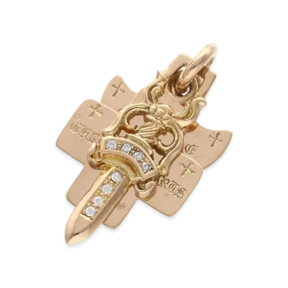 Chrome Hearts 22K 3 Trinkets Pave Diamond Charm "Yellow Gold"