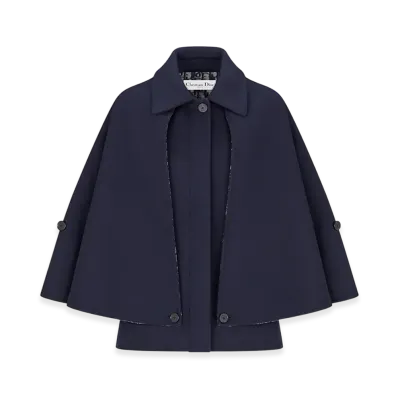 Dior Women's Cape-Effect Peacoat Double Sided Virgin Wool Silk Oblique Interior "Navy Blue"