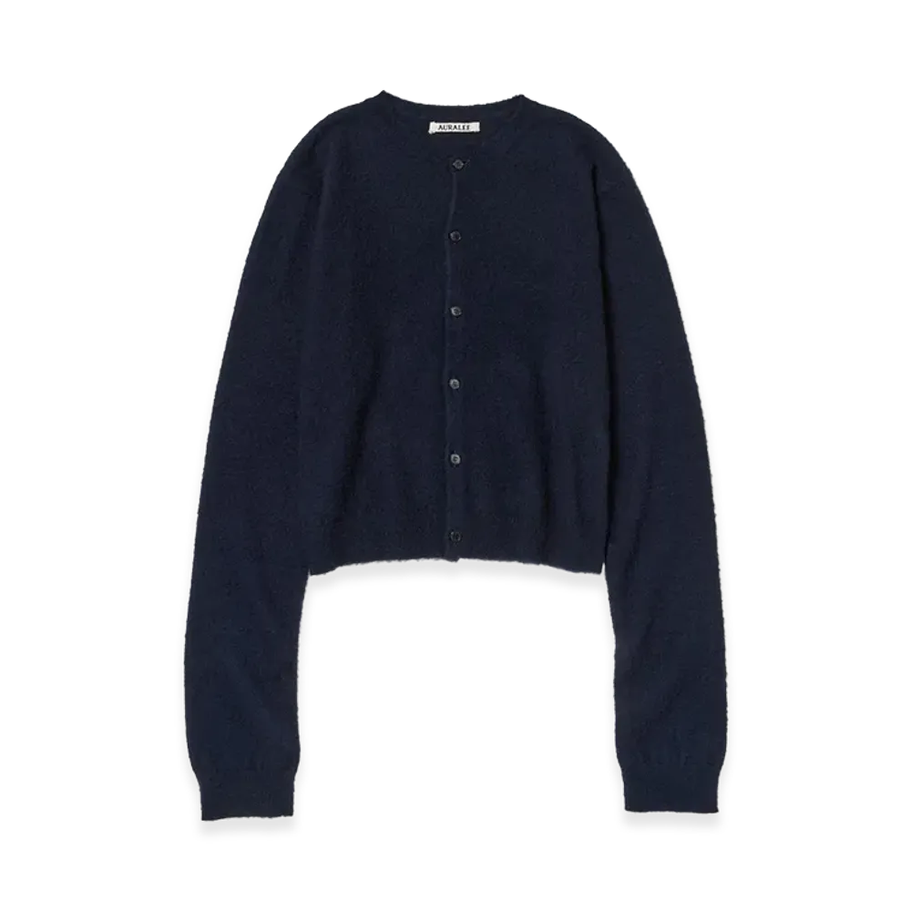 AURALEE Women's Brushed Cashmere Cotton Knit Cardigan "Dark Navy"