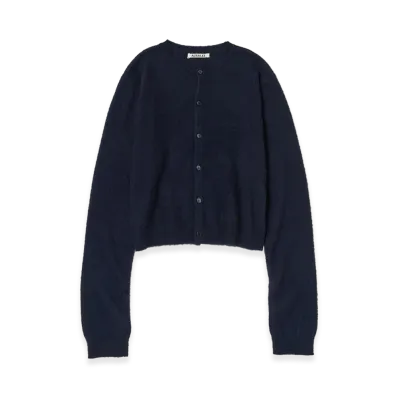 AURALEE Women's Brushed Cashmere Cotton Knit Cardigan "Dark Navy"