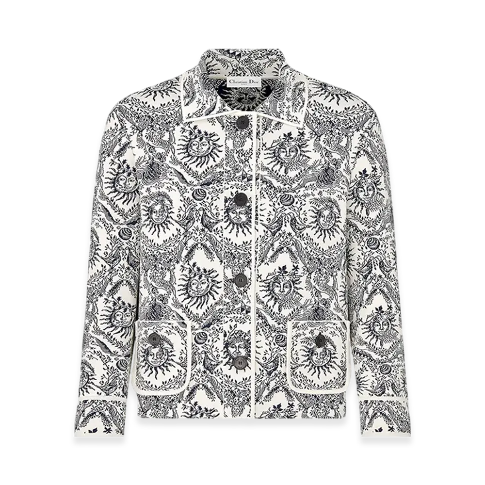 Dior Women's Straight-Cut Jacket Soleil Technical Knit "White/Navy Blue"