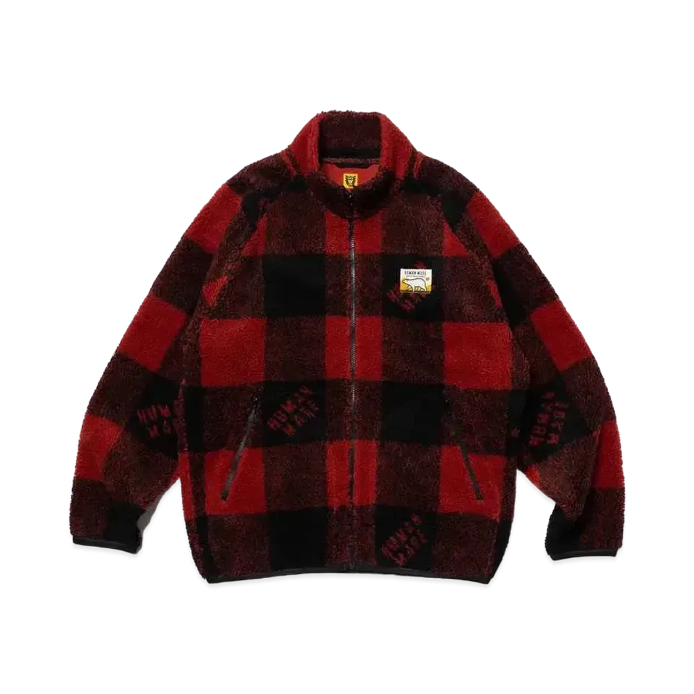 HUMAN MADE CHECK BOA FLEECE JACKET "Red"