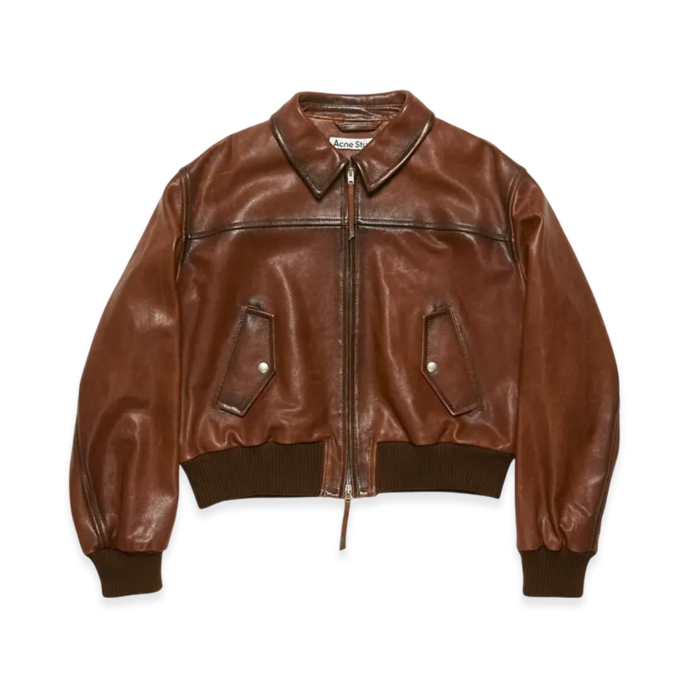 Acne Studios Leather Bomber Jacket "Tobacco Brown"