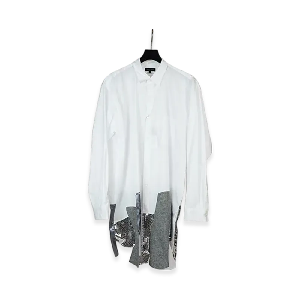 COMME des GARCONS HOMME PLUS Sequin Broadcloth Shirt "White/Gray"
