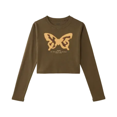X-Girl Spray Butterfly Print L/S Baby Tee "Brown"
