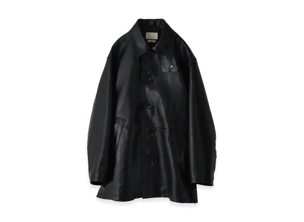 YOKE Cut-Off Leather Car Coat "Black"