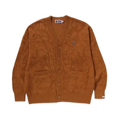 A BATHING APE Solid Camo Jacquard One Point Cardigan "Beige"