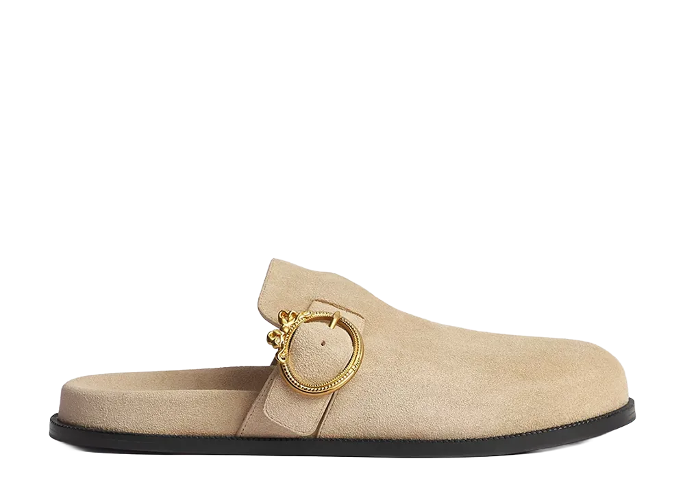 Dior Women's Medaillon Buckle Mule Suede Calfskin "Beige"