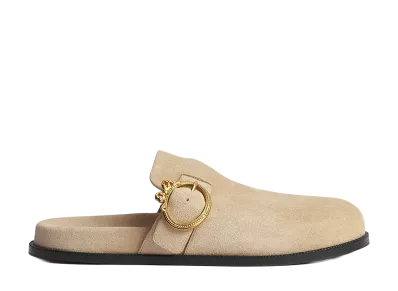 Dior Women's Medaillon Buckle Mule Suede Calfskin "Beige"