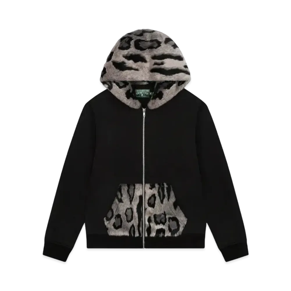DENIM TEARS Panther Print Fur Hoodie "Black"
