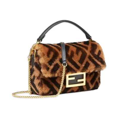 FENDI Mini Baguette Sheepskin Bag "Brown"