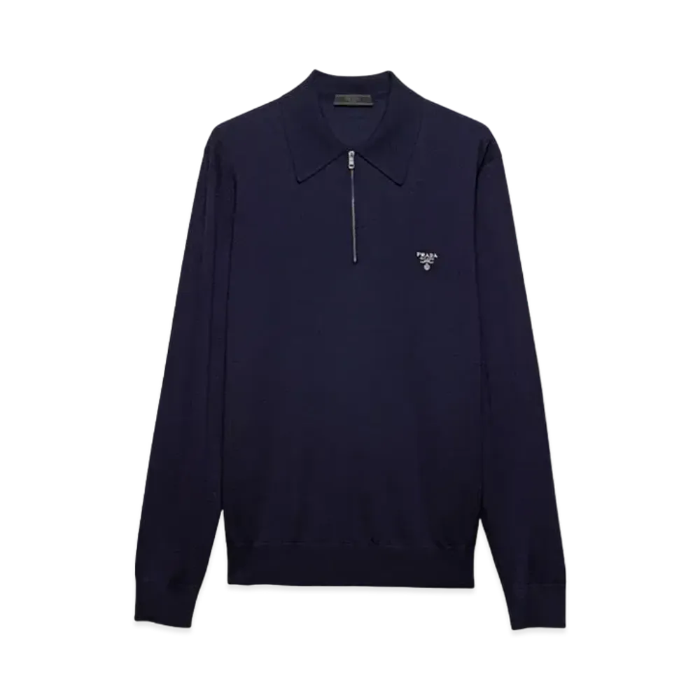 PRADA Men's Superfine Wool Polo Shirt "Navy"