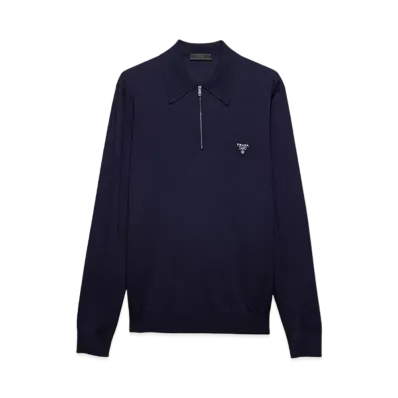 PRADA Men's Superfine Wool Polo Shirt "Navy"