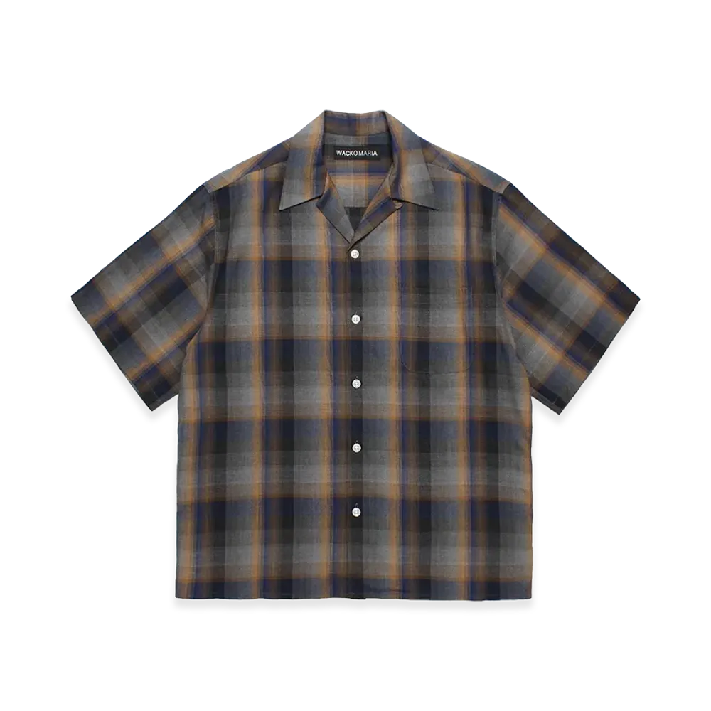 WACKO MARIA Ombre Check Open Collar Shirt "Blue"