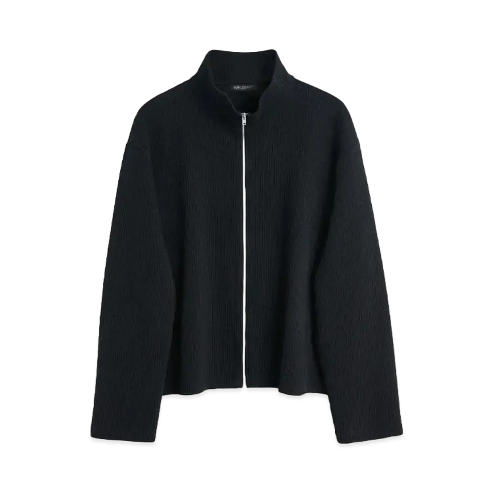 OUR LEGACY Shrunken Fullzip Polo Rib "Black"
