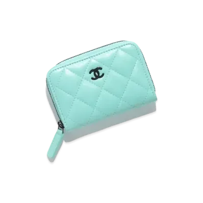 CHANEL Classic Zipped Coin Purse Lambskin & Black Metal "Turquoise"