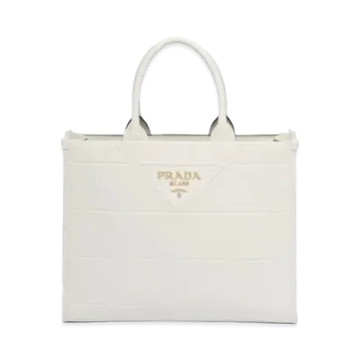 PRADA Small Leather Prada Symbole Bag with Topstitching "White"