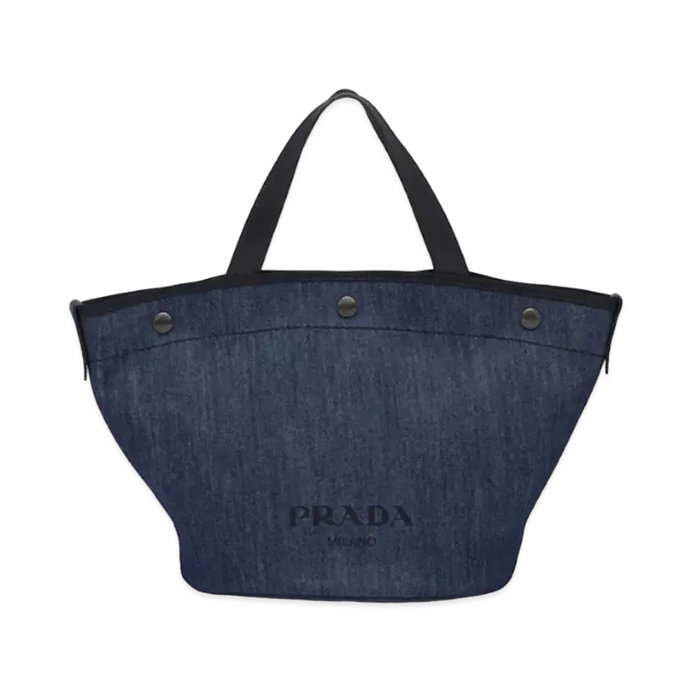PRADA Denim X Leather Small Tote Bag "Navy/Black"